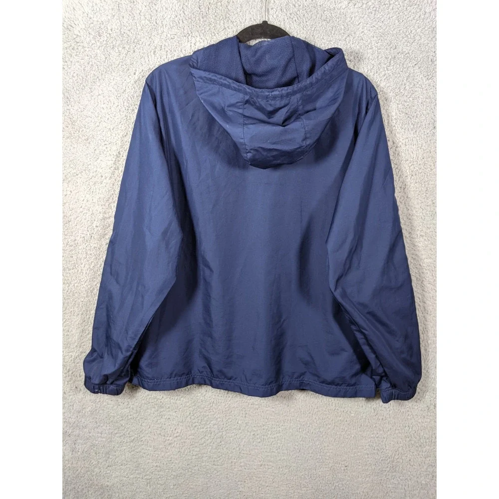 Vintage Adidas Windbreaker Jacket Mens XL Navy Blue 3 Stripe Mesh Lined Hooded